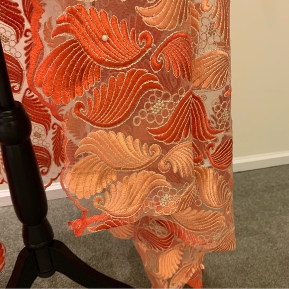 Elegant Orange and Cream Home Accent Shawl or ? Has faux pearl beads EUC - Picture 8 of 13